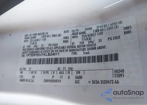 2019 Ford Ranger Xlt from USA, damaged, VIN 1FTER1EH7KLB24011